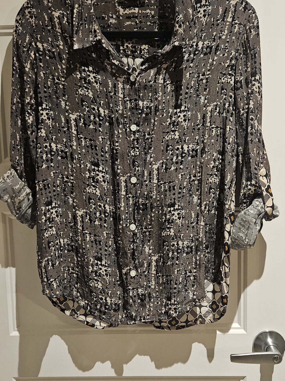 Abstract Print Button-Down Shirt in Brown and Black
